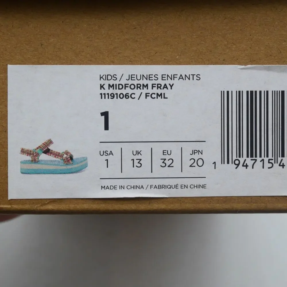 NEW Teva Girl's  Kids 1  Midform Fray Sandals  Frazier Cascade Green Blue